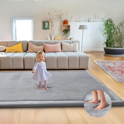 Mallify Ultra Soft 1.3" Thick Baby Play Mat for Floor, Extra Large Velvet 79"x59" Playpen Mat, Baby-Safe & Non-Slip Tummy Time Mat, Crawling for Babies, Toddlers, Infants, Kids, Easy Care, Gray
