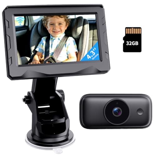 Wireless Baby Car Camera with 1080P HD Night Vision, Baby Monitor for Car Seat, Long Battery Life, No Wi-Fi Needed Easy Install, Video & Photo, Perfect Baby Travel Gifts, Black