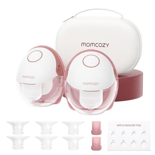 Momcozy Breast Pump Hands Free Mobile Style | M6, Wearable Breastfeeding Pump Ideal Rhythm for More Milk, DoubleFit Flange More Fit & Discreet with 3 Modes & 9 Levels, 24mm (Cozy Red, 2 Count)