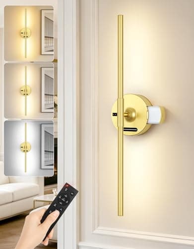 OUTON Rechargeable Wall Sconce with 8000mAh Removable Battery, Power Indicator, Remote & Touch Control, 3 Color Temperatures, Dimmable Wall Light for Living Room, Bedroom, Hallway, Gold