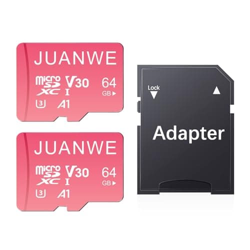 JUANWE 64GB Micro SD Card 2 Pack Micro SDXC UHS-I Memory Card with Adapter V30 4K Video Recording U3 A1 64GB TF Cards for Phone, Sport Camera, Drones, Pink