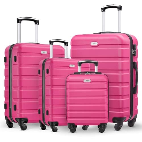 Suitour 4 Piece Luggage Sets, Hardshell Suitcase Set with Spinner Wheels 16 20 24 28inch Travel Sets(Rose Red)