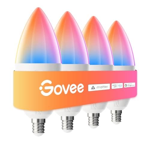 Govee E12 Led Bulb, Smart Bulbs Compatible with Matter, Alexa, SmartThings, Google Assistant, WiFi Candelabra Bulbs 40 Watt Equivalent, RGBWW Color Changing Light Bulb, 2.4GHz Only, 450 LM, 4 Pack