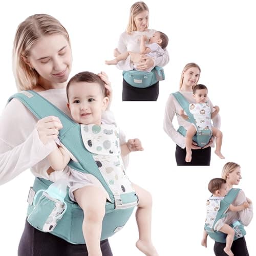 Baby Carrier Hip Seat Waist Stool For Newborn to Toddler with Adjustable Strap, Storage Pocket and Drool Bibs, Comfort Mesh for Baby 4-20 KG (Green)