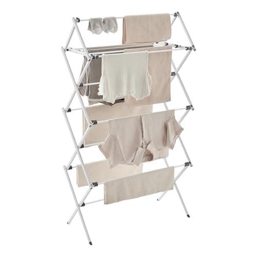 SONGMICS Foldable Clothes Drying Rack, Laundry Drying Rack, Clothes Airer, Steel Frame, 37 x 75 x 135.1 cm, Easy Assembly, Indoor Outdoor Use, White ULLR771W01