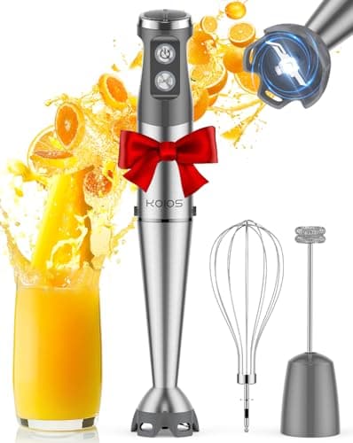 KOIOS Immersion Blender, 1000W Anti-scratch 3-in-1 Hand Blender, Upgraded 12-Speed Stainless Steel Blender with Turbo Mode, Whisk and Milk Frother, BPA Free