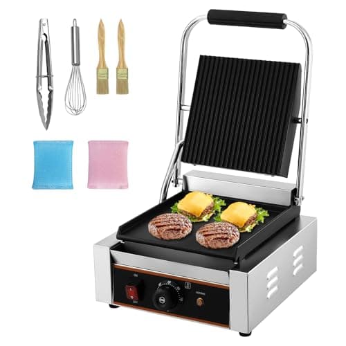 1800W Electric Sandwich Panini Maker, Commercial Panini Press Grill with Temperature Control, 9"x9" Cooking Surface, Stainless Steel Sandwich Grill for Hamburger Steak Bacon, 110V/220V