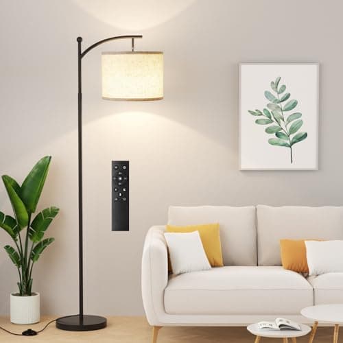 Ambimall Floor Lamp with Remote Control and Stepless Dimmable Bulb, Colors Temperature & Brightness Adjustable, Modern Floor Lamps for Living Room(Beige Shade & Black Pole)