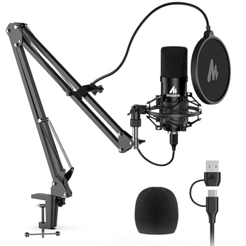 USB Microphone, MAONO 192kHz/24Bit Plug & Play PC Computer Podcast Condenser Cardioid Metal Mic Kit with Professional Sound Chipset for Recording, Gaming, Singing, YouTube (AU-A04)