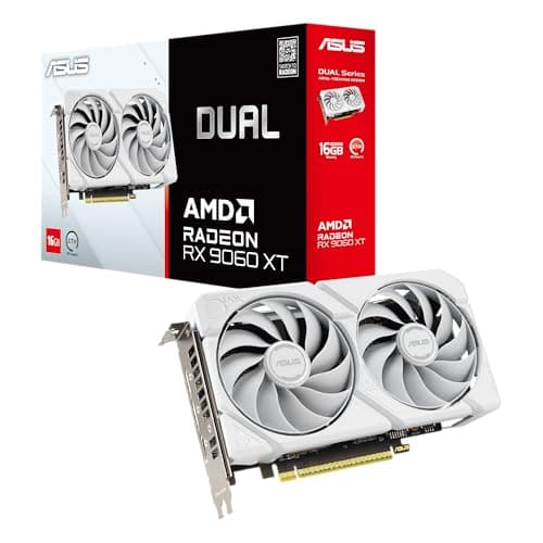 ASUS Dual Radeon™ RX 9060 XT 16GB GDDR6 White Edition (PCIe 5.0, 16gB GDDR6, HDMI 2.1b, DisplayPort 2.1a, 2.5-Slot Design, Axial-tech Fan Design, 0dB Technology, and More)