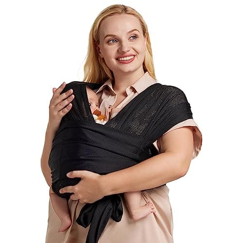 Momcozy Baby Wrap Carrier Cooling Air-Mesh, Easy to Wear Hands Free Baby Carrier Sling, Baby Carriers Newborn to Toddler 8-35lbs, Adjustable Buckle Suit for Waist 27-47inch, Black