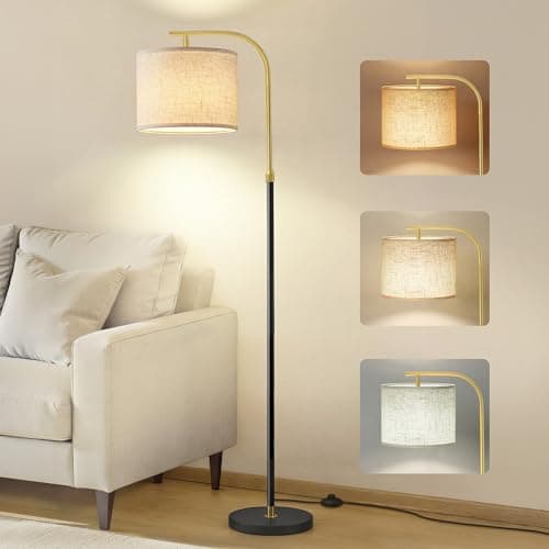 VASAGLE Floor Lamp for Living Room, Modern Arc Standing Lamp, Adjustable Height 150-175 cm, with Foot Switch, Fabric Lampshade, E27 Socket, Ink Black LFL006BD01
