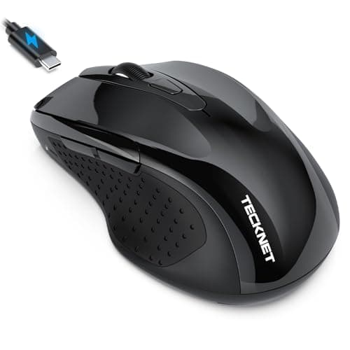 TECKNET Bluetooth Mouse Jiggler, Rechargeable Wireless Mouse (BT5.0/3.0 & 2.4G) 4800 DPI Optical Tracking, 6 Adjustable DPI, Quiet Clicks, 6 Buttons USB A Mouse Wide Compatibility - Black