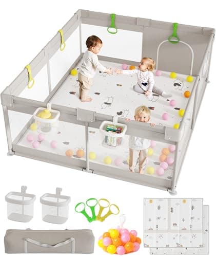 Mloong Large Safe Baby Playpen - 71×59inch Extra Large Play Pen with Mat for Infant & Toddler, Baby Play Yard for Babies to Move, Play Freely, parc pour bébé