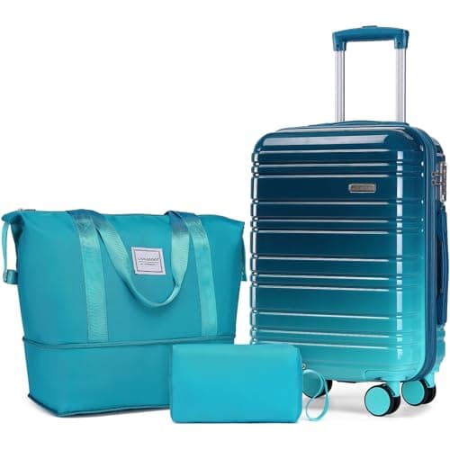 LARVENDER Luggage Sets 3 Piece, 20 Inch Carry on Luggage 22x14x9 Airline Approved Hardside PC+ABS Suitcase Set with Spinner Wheels TSA Lock, Lightweight Suitcase for Women, Ocean Breeze