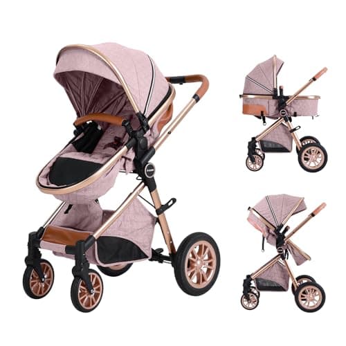 Cochildor DuraFlex 2-in-1 Baby Stroller, Foldable Travel Stroller for Newborn to Toddler, Convertible Stroller with All-Terrain Wheels and UPF 50+ Canopy, Pink