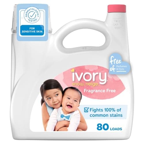 Ivory Snow Free Liquid Laundry Detergent, Laundry Detergent for Sensitive Skin, Hypoallergenic formula, Dermatologist tested, 80 Loads, 3.1 L