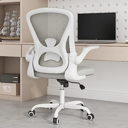 Sytas Office Chair, Ergonomic Desk Chair with 90° Flip-up Arms for Space Saving, Mesh Home Office Chair with S-Shaped Lumbar Support and 300lbs Heavy, Breathable Swivel Computer Task Chair, Gray