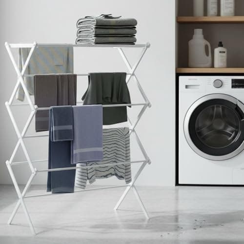 SortWise 3 Tiers Clothes Drying Rack, Expandable 22.8" to 39.3" Laundry Rack Clothes Hanger, Clothing Dryer Towel Rack, White