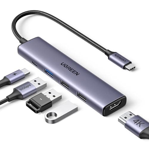 UGREEN Revodok USB C Hub 5-in-1, 4K HDMI Multiport Adapter, 100W Charging Port, 3 USB A 5Gbps Data Transfer, Compatible with MacBook Air/Pro, HP, ASUS, iPad Pro/Air, iPhone 17 Pro/Max, Gray