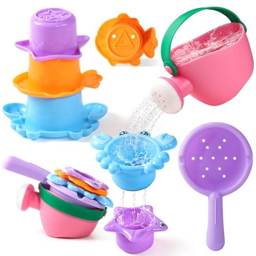 Fajiabao Baby Bath Toys for Toddlers 1-3 Water Table Toys Shower Games Toddler Toys for 2-4 Stacking Cup Kids Sensory Tub Toys Pool & Beach for 1 2 3 4 5 Boys Girls Shower Gifts 5 PCS