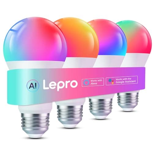 Lepro B2 AI Smart Light Bulbs, 1100LM WiFi & Bluetooth RGBWW Color Changing Light Bulb, Works with Alexa & Google Assistant, AI Voice Control, Music Sync, Via Lepro App, A19 75W Smart Bulbs, 4 Pack