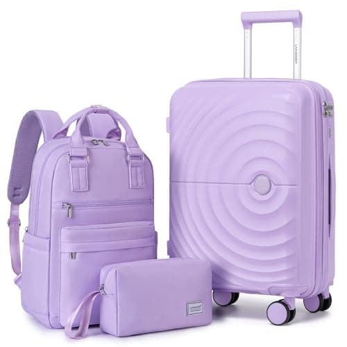 LARVENDER 20in Carry On Luggage，PP Hardside Luggage Set 3 Piece，Expandable Travel Suitcase Set Lightweight Suitcases with Wheels for Women Men, LAVENDER-20IN-BP, 20IN+Backpack/Toiletry