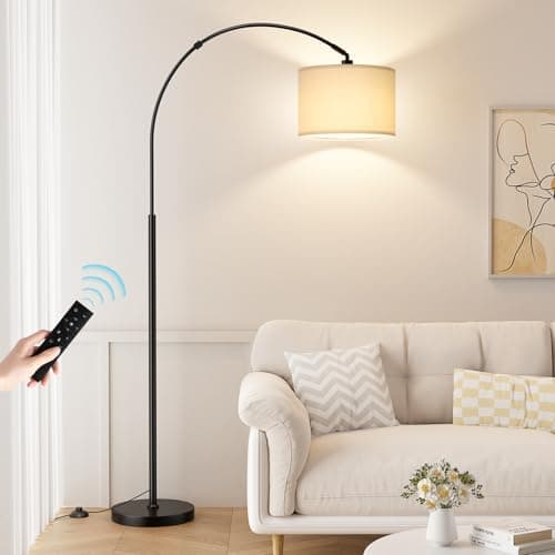 Ambimall 70" Dimmable Arc Floor Lamp with Remote, Color Temperature and Brightness Adjustable, Arched Floor Lamp with Rotating Head, Over Couch Arched Reading Light for Living Room (Beige and Black)