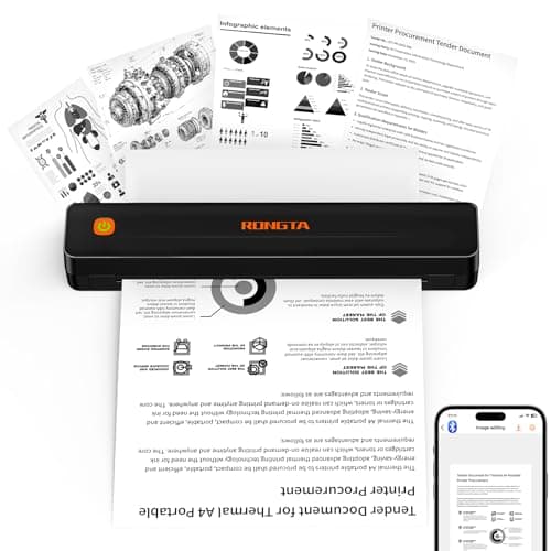 Rongta Thermal Portable Printers Wireless for Travel, Bluetooth Mobile Printer, Inkless Printer for School/Office/Home Use, Compatible with Android,iOS & Laptop (Black)