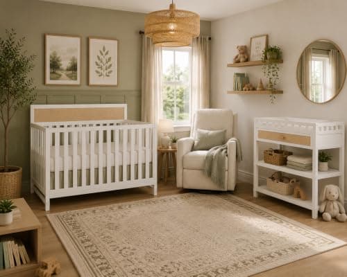 Dream On Me Kai Convertible Crib, White+Natural