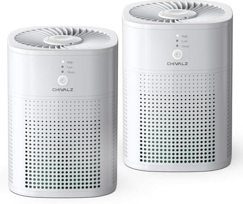 2 Pack CHIVALZ Air Purifiers for Bedroom with True HEPA Filter for Smoke, Dust, Pollen, Pet Dander, Small Air Purifiers for Home Bedroom, Quiet Air Cleaner with 24dB Sleep Mode, lvory