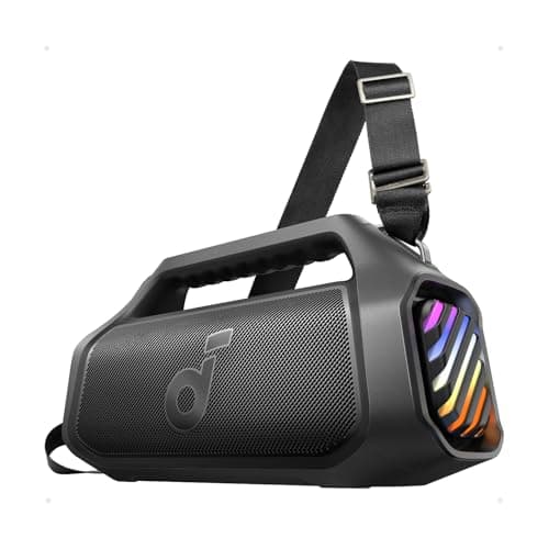 soundcore Boom 2 Plus Outdoor Speaker, 140W, 2+2 Channel, BassUp 2.0, 20H, Fast Charge, IPX7 Waterproof, RGB Lights, USB-C, Power Bank, Portable Bluetooth Speaker, Camping, Beach, Backyard-Black