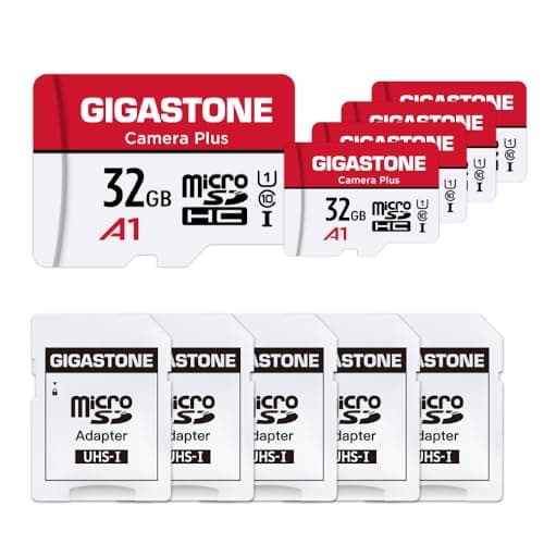 GIGASTONE 32GB Micro SD Card 5-Pack, MicroSDHC Memory Cards for Security Cameras, Wyze Cam, Roku, Full HD Video Recording, UHS-I U1 A1 Class 10, up to 90MB/s, with Adapter