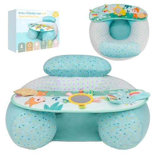 Blublu Park Baby Chair Sit Me Up Floor Seat with Detachable Activity Sensory Tray, Inflatable Seat with Cover for Babies 3-36 Months, Portable Baby Seats for Sitting up, Elephant