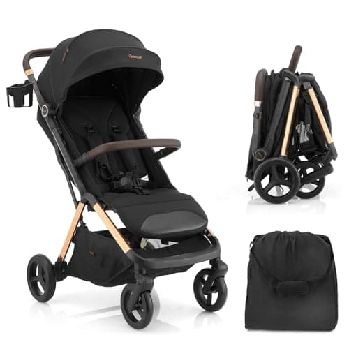 Gromast 2 in 1 Baby Stroller, Portable Travel Newborn Toddler Stroller with Cup Holder & UPF 50+ Canopy, One-Hand Automatic Folding - Black