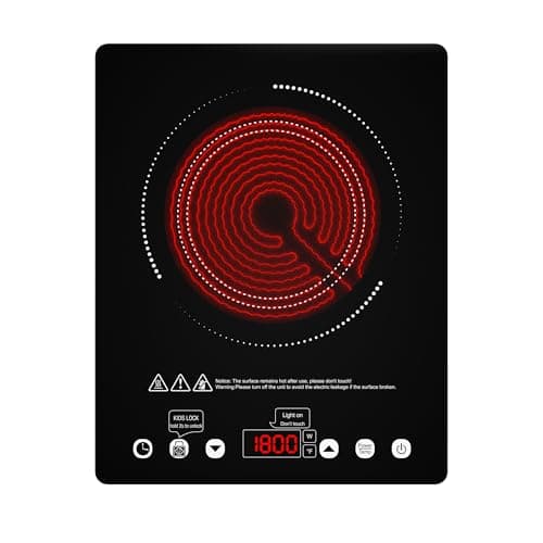 Electric Ceramic Cooktop,1800W Portable Electric Cooktop with Child Safety Lock,Timer Functional Single Burner Electric Cooktop Compatible for All Cookware