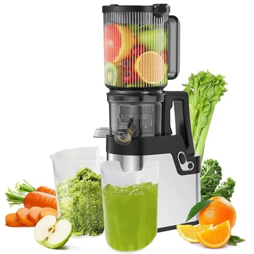 Cold Press Juicer, 250W Slow Masticating Juicer Machine with 10.5cm/4.2" Wide Feed Chute, for Whole Fruits and Vegetables, High Juice Yield, Quiet Motor, Easy to Clean (Silver)