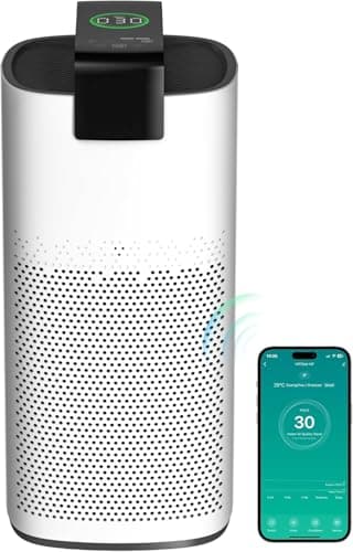 MERONTE Smart Air Purifier for Large Room up to 3600 sq.ft with HEPA Filter, Real-Time Air Quality Sensor & Voice Control-White