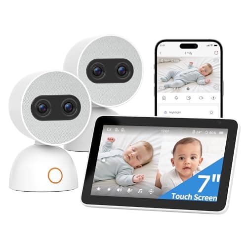 Simsky Split Screen Baby Monitor with 2 Cameras, Dual Cameras with 6X Zoom, 7" UHD Touch Screen Audio Baby Monitor, App Remote Access, 5200mAh Battery, Local Storage, Secured Transmission