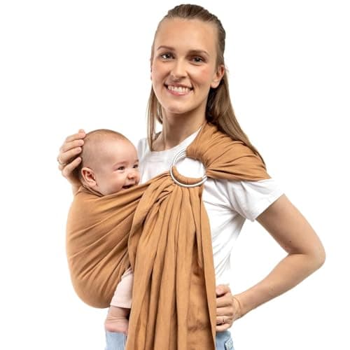 Linen Boba Ring Sling Baby Carrier Newborn to Toddler - Lightweight & Breathable Bamboo Viscose Blend Baby Sling Carrier, Hip-Healthy Baby Wrap Carrier for Front & Hip Carry, 8-35 lbs (Rye)