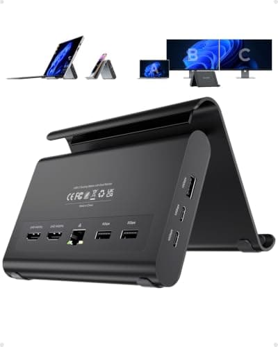 PULWTOP Laptop Docking Station Dual Monitor, 10-in-1 USB C Hub with 2X 4K@60Hz HDMI, 3X USB-C/A 10Gbps, 2X USB-A 5Gbps, Vertical Stand for Surface Pro 11/10/9/8 & Windows Laptops
