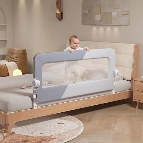EAQ Bed Rails for Toddlers, Foldable Toddler Bed Rail,Height Adjustable Bed Rails for Baby, Portable Baby Bed Rails Guard Bumper for Kids