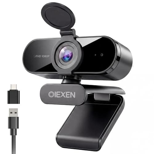 OIEXEN 1080P Webcam with Microphone Noise Reduction,Auto Exposure, 90°FOV Wide Angle,Privacy Cover,USB-A to C Adapter,Plug & Play Computer Camera for PC/Mac/Switch 2/Zoom/Teams/Skype/Meetings