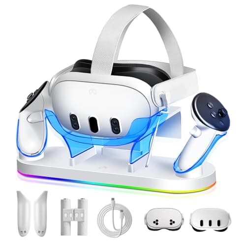 Charging Dock for Meta Quest 3/3S, 18W Fast Charger with 2 Rechargeable Batteries, 8 LED Lighting Modes, USB-C Charging Accessory, Charging Stand for VR Headset and Controller