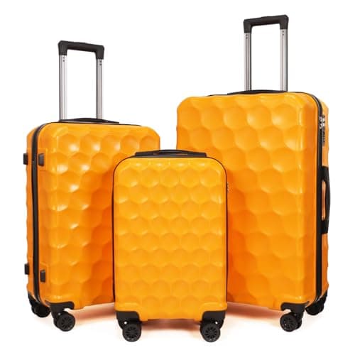 Aklsvion 3-Piece Hardshell Luggage Set, Golf Ball Textured Design, Premium Spinner Wheels, PC+ABS Durable Suitcase Family Set (Orange)