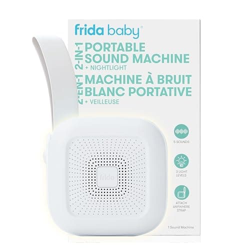 Frida Baby 2-in-1 Portable Sound Machine for Baby + Nightlight |White Noise Sound Machine for Baby with 5 Soothing Sounds & 3 Nightlight Modes |Travel Sound Machine Attaches to Strollers, Car seats