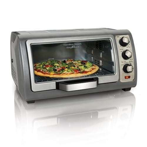 Hamilton Beach Easy-Reach Toaster Oven with Roll-Top Door, 1400 Watss, Auto Shut off, Grey, 31126J