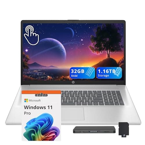 HP 17.3" HD+ Touchscreen Laptop, AMD Ryzen 5 7430U, 32GB RAM, 1.16TB Storage (1TB SSD+160GB Docking Station Set), AMD Radeon Graphics, Numeric Keypad, HD Webcam, Wi-Fi 6, Windows 11 Pro, Silver