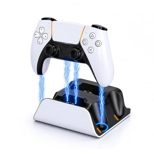 PS5 Controller Charger Station with LED Indicator,Dual Controller Fast Charging Dock,Desktop Display Stand for PlayStation 5 (White)