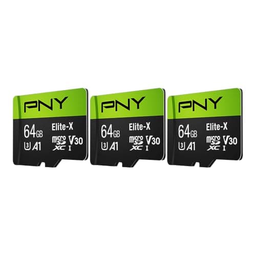 PNY 64GB Elite-X Class 10 U3 V30 microSDXC Flash Memory Card, 3 Count (Pack of 1) - 100MB/s, Class 10, U3, V30, A1, 4K UHD, Full HD, UHS-I, Micro SD